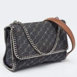 Pre Owned Stella McCartney Navy Blue Monogram Denim and Leather Falabella Flap Shoulder Bag