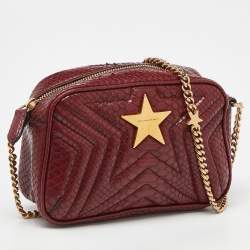 Pre Owned Stella McCartney Burgundy Python Embossed Faux Leather Star Crossbody Bag