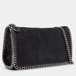 Pre Owned Stella McCartney Black Faux Suede Falabella Flap Crossbody Bag