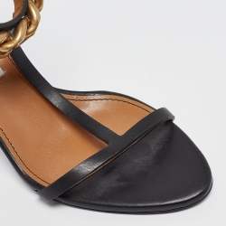 Pre Owned Stella McCartney Black Faux Leather Falabella T-Strap Sandals Size 38