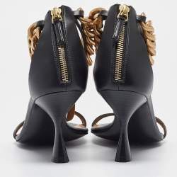 Pre Owned Stella McCartney Black Faux Leather Falabella T-Strap Sandals Size 38