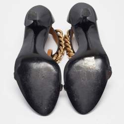 Pre Owned Stella McCartney Black Faux Leather Falabella T-Strap Sandals Size 38