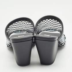 Pre Owned Stella McCartney Black Faux Leather and Mesh  Slide Sandals Size 36.5