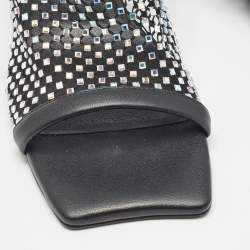 Pre Owned Stella McCartney Black Faux Leather and Mesh  Slide Sandals Size 36.5