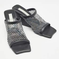 Pre Owned Stella McCartney Black Faux Leather and Mesh  Slide Sandals Size 36.5