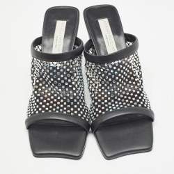 Pre Owned Stella McCartney Black Faux Leather and Mesh  Slide Sandals Size 36.5