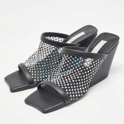 Pre Owned Stella McCartney Black Faux Leather and Mesh  Slide Sandals Size 36.5