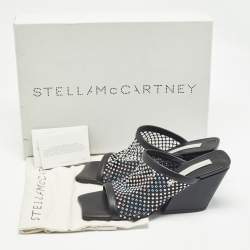 Pre Owned Stella McCartney Black Faux Leather and Mesh  Slide Sandals Size 36.5