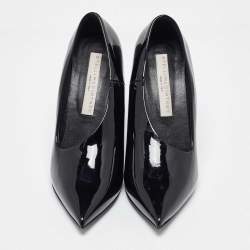 Stella McCartney Black Faux Patent Leather V Neck Pointed Toe Pumps Size 35