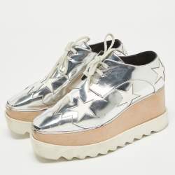 Pre Owned Stella McCartney Silver Patent Leather Elyse Oxford Sneakers Size 37
