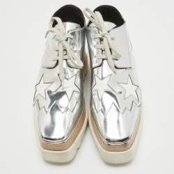 Pre Owned Stella McCartney Silver Patent Leather Elyse Oxford Sneakers Size 37