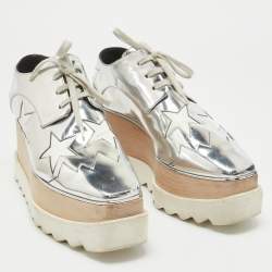 Pre Owned Stella McCartney Silver Patent Leather Elyse Oxford Sneakers Size 37