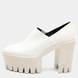 Pre Owned Stella McCartney White Faux Leather Platform Loafers Size 37.5