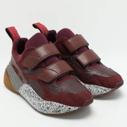 Stella McCartney Burgundy Faux Leather and Faux Suede Eclypse Low Top Sneakers Size 38