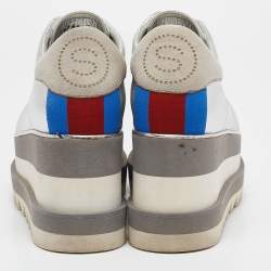 Pre Owned Stella McCartney Silver Faux Leather Elyse Wedge Sneakers Size 36