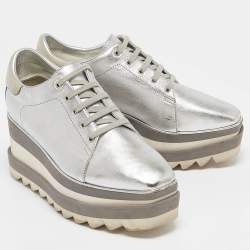 Pre Owned Stella McCartney Silver Faux Leather Elyse Wedge Sneakers Size 36
