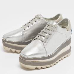 Pre Owned Stella McCartney Silver Faux Leather Elyse Wedge Sneakers Size 36