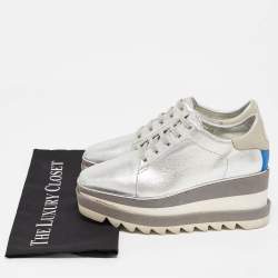 Pre Owned Stella McCartney Silver Faux Leather Elyse Wedge Sneakers Size 36