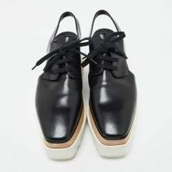 Pre Owned Stella McCartney Black Faux Leather Elyse Cutout Platform Derby Size 36.5