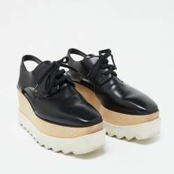 Pre Owned Stella McCartney Black Faux Leather Elyse Cutout Platform Derby Size 36.5