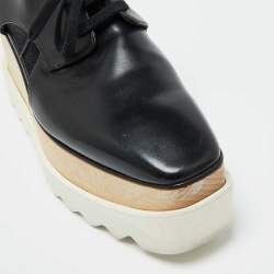 Pre Owned Stella McCartney Black Faux Leather Elyse Cutout Platform Derby Size 36.5