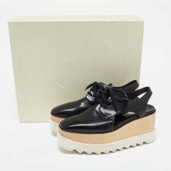 Pre Owned Stella McCartney Black Faux Leather Elyse Cutout Platform Derby Size 36.5