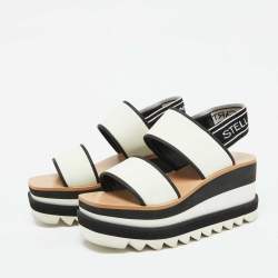 Pre Owned Stella McCartney White/Black Fabric Elyse Platform Wedge Sandals Size 37