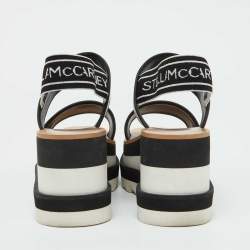 Pre Owned Stella McCartney White/Black Fabric Elyse Platform Wedge Sandals Size 37