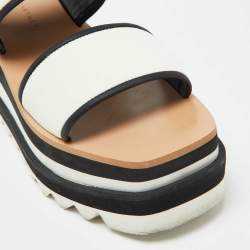 Pre Owned Stella McCartney White/Black Fabric Elyse Platform Wedge Sandals Size 37