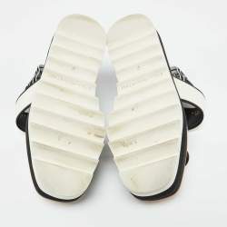 Pre Owned Stella McCartney White/Black Fabric Elyse Platform Wedge Sandals Size 37