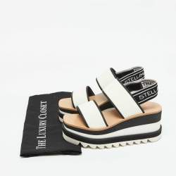 Pre Owned Stella McCartney White/Black Fabric Elyse Platform Wedge Sandals Size 37