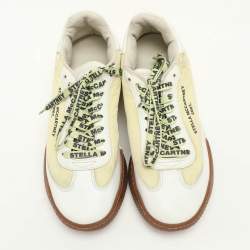 Stella McCartney White/Yellow Faux Leather and Neoprene Loop Low Top Sneakers Size 38
