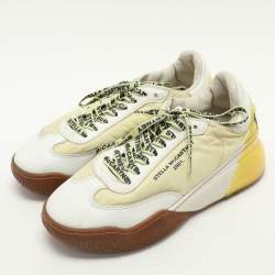 Stella McCartney White/Yellow Faux Leather and Neoprene Loop Low Top Sneakers Size 38