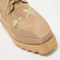 Pre Owned Stella McCartney Brown Nubuck Leather Elyse Star Wedge Sneakers Size 37