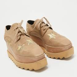 Pre Owned Stella McCartney Brown Nubuck Leather Elyse Star Wedge Sneakers Size 37