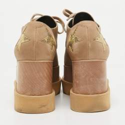 Pre Owned Stella McCartney Brown Nubuck Leather Elyse Star Wedge Sneakers Size 37