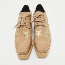 Pre Owned Stella McCartney Brown Nubuck Leather Elyse Star Wedge Sneakers Size 37