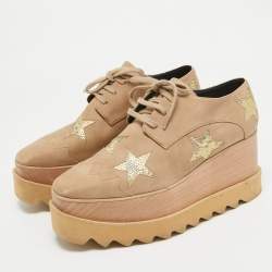 Pre Owned Stella McCartney Brown Nubuck Leather Elyse Star Wedge Sneakers Size 37