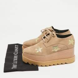 Pre Owned Stella McCartney Brown Nubuck Leather Elyse Star Wedge Sneakers Size 37