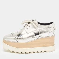 Stella McCartney Silver Faux Leather Elyse Star Platform Derby Sneakers Size 37