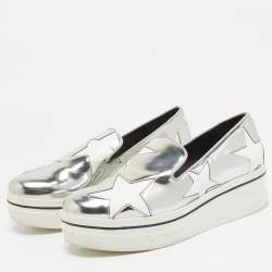 Pre Owned Stella McCartney Silver Faux Leather Binx Star Slip On Sneakers Size 37