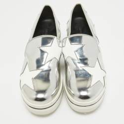 Pre Owned Stella McCartney Silver Faux Leather Binx Star Slip On Sneakers Size 37