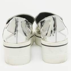 Pre Owned Stella McCartney Silver Faux Leather Binx Star Slip On Sneakers Size 37