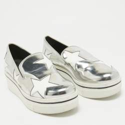 Pre Owned Stella McCartney Silver Faux Leather Binx Star Slip On Sneakers Size 37