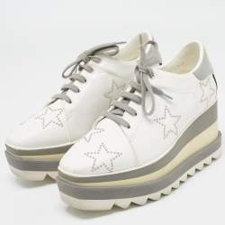 Stella McCartney White/Grey Faux Leather and Faux Suede Elyse Star Sneakers Size 36