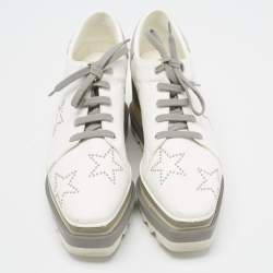 Stella McCartney White/Grey Faux Leather and Faux Suede Elyse Star Sneakers Size 36