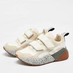 Stella McCartney Cream/White Faux Suede And Faux Leather Eclypse Velcro Strap Sneakers Size 39