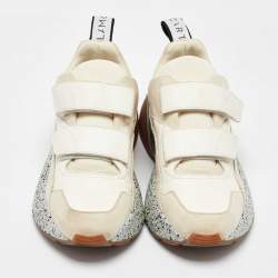 Stella McCartney Cream/White Faux Suede And Faux Leather Eclypse Velcro Strap Sneakers Size 39