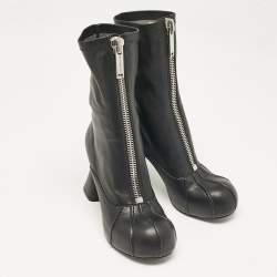Pre Owned Stella McCartney Black Faux Leather Groove Ankle Length Boots Size 38