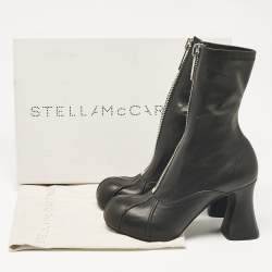 Pre Owned Stella McCartney Black Faux Leather Groove Ankle Length Boots Size 38